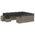 11-Piece Garden Sofa Set with Cushions Outdoor Patio Lounge Furniture Grey Poly Rattan