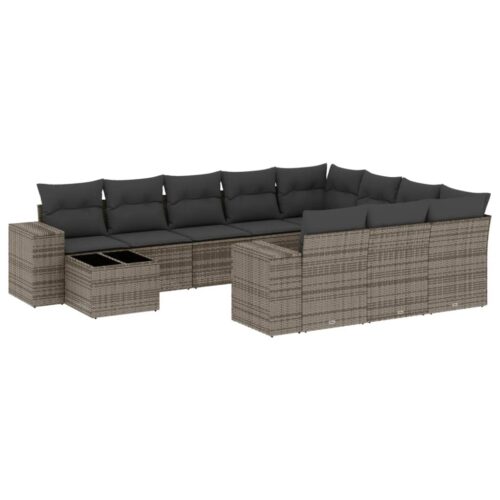 11-Piece Garden Sofa Set with Cushions Outdoor Patio Lounge Furniture Grey Poly Rattan