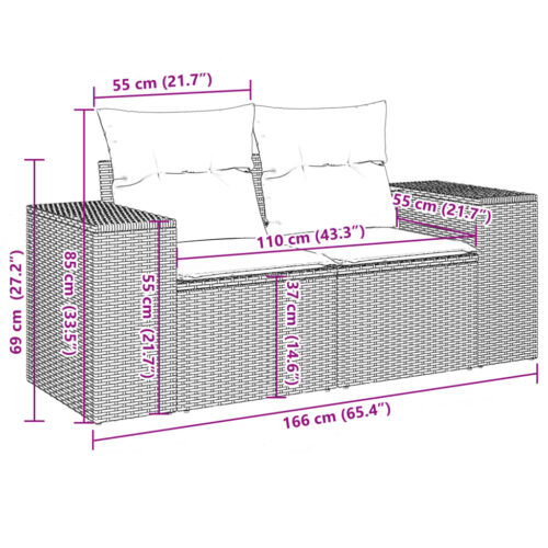 11-Piece Garden Sofa Set with Cushions Outdoor Patio Lounge Furniture Grey Poly Rattan - Image 9