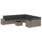 11-Piece Garden Sofa Set with Cushions Outdoor Patio Lounge Furniture Grey Poly Rattan
