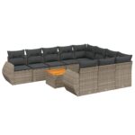 11-Piece Garden Sofa Set with Cushions Outdoor Patio Lounge Furniture Grey Poly Rattan