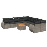 11-Piece Garden Sofa Set with Cushions Outdoor Patio Lounge Furniture Grey Poly Rattan