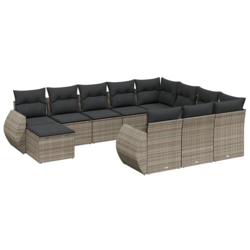 11-Piece Garden Sofa Set with Cushions Outdoor Patio Lounge Furniture Grey Poly Rattan