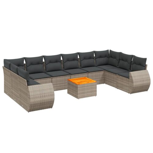 11-Piece Garden Sofa Set with Cushions Outdoor Patio Lounge Furniture Grey Poly Rattan - Image 5