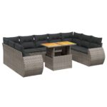 10-Piece Garden Sofa Set with Cushions Outdoor Patio Lounge Furniture Grey Poly Rattan