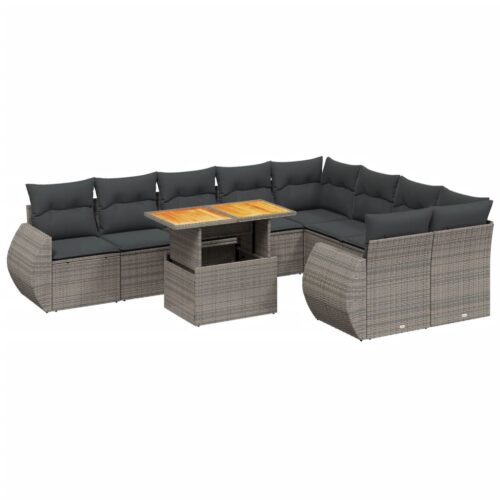 10-Piece Garden Sofa Set with Cushions Outdoor Patio Lounge Furniture Grey Poly Rattan - Image 5
