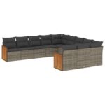 11-Piece Garden Sofa Set with Cushions Outdoor Patio Lounge Furniture Grey Poly Rattan