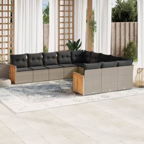 11-Piece Garden Sofa Set with Cushions Outdoor Patio Lounge Furniture Grey Poly Rattan - Image 2