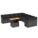 11-Piece Garden Sofa Set with Cushions Outdoor Patio Lounge Furniture Black Poly Rattan