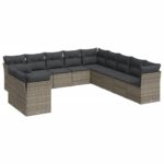 11-Piece Garden Sofa Set with Cushions Outdoor Patio Lounge Furniture Grey Poly Rattan