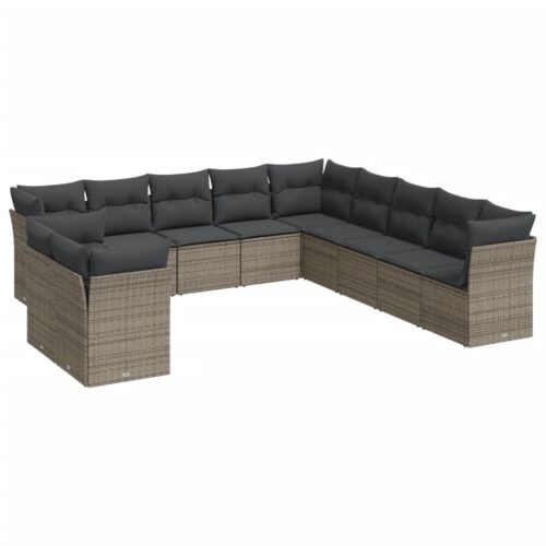 11-Piece Garden Sofa Set with Cushions Outdoor Patio Lounge Furniture Grey Poly Rattan - Image 5