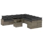 11-Piece Garden Sofa Set with Cushions Outdoor Patio Lounge Furniture Grey Poly Rattan
