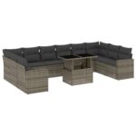 11-Piece Garden Sofa Set with Cushions Outdoor Patio Lounge Furniture Grey Poly Rattan