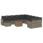 12-Piece Garden Sofa Set with Cushions Outdoor Patio Lounge Furniture Grey Poly Rattan