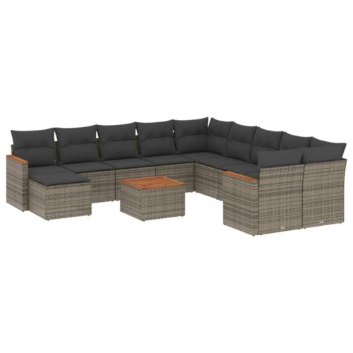 12-Piece Garden Sofa Set with Cushions Outdoor Patio Lounge Furniture Grey Poly Rattan - Image 14