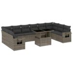 11-Piece Garden Sofa Set with Cushions Outdoor Patio Lounge Furniture Grey Poly Rattan