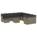 12-Piece Garden Sofa Set with Cushions Outdoor Patio Lounge Furniture Grey Poly Rattan