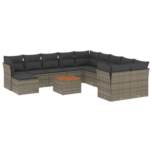 12-Piece Garden Sofa Set with Cushions Outdoor Patio Lounge Furniture Grey Poly Rattan - Image 5
