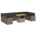 11-Piece Garden Sofa Set with Cushions Outdoor Patio Lounge Furniture Grey Poly Rattan