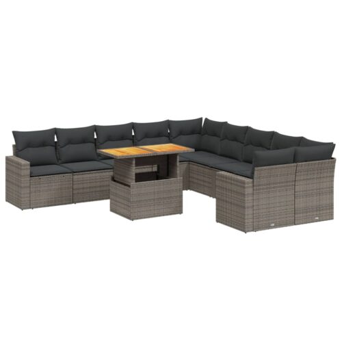 11-Piece Garden Sofa Set with Cushions Outdoor Patio Lounge Furniture Grey Poly Rattan