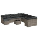 12-Piece Garden Sofa Set with Cushions Outdoor Patio Lounge Furniture Grey Poly Rattan