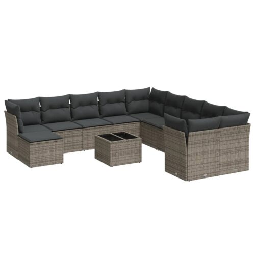 12-Piece Garden Sofa Set with Cushions Outdoor Patio Lounge Furniture Grey Poly Rattan