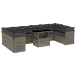 11-Piece Garden Sofa Set with Cushions Outdoor Patio Lounge Furniture Grey Poly Rattan