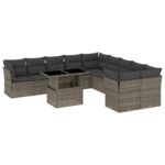 11-Piece Garden Sofa Set with Cushions Outdoor Patio Lounge Furniture Grey Poly Rattan