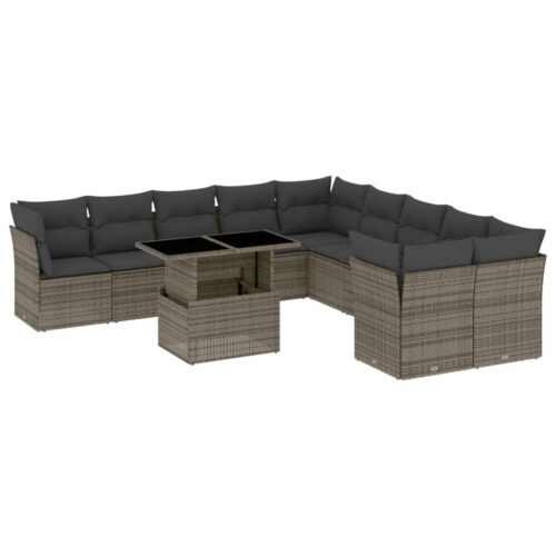 11-Piece Garden Sofa Set with Cushions Outdoor Patio Lounge Furniture Grey Poly Rattan