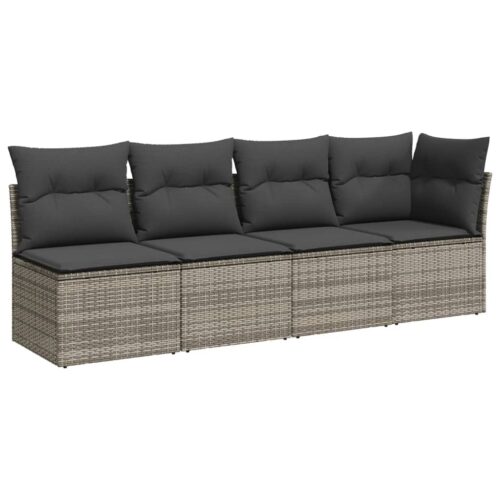 11-Piece Garden Sofa Set with Cushions Outdoor Patio Lounge Furniture Grey Poly Rattan - Image 5