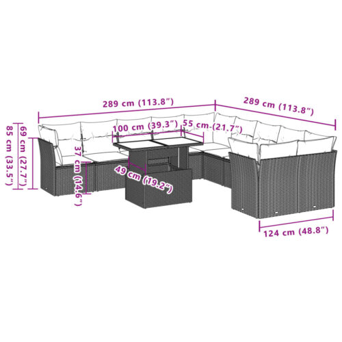 11-Piece Garden Sofa Set with Cushions Outdoor Patio Lounge Furniture Grey Poly Rattan - Image 9