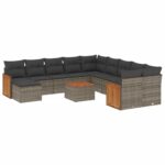12-Piece Garden Sofa Set with Cushions Outdoor Patio Lounge Furniture Grey Poly Rattan