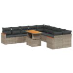 11-Piece Garden Sofa Set with Cushions Outdoor Patio Lounge Furniture Grey Poly Rattan