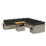 11-Piece Garden Sofa Set with Cushions Outdoor Patio Lounge Furniture Grey Poly Rattan