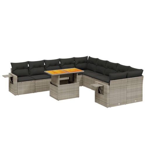 11-Piece Garden Sofa Set with Cushions Outdoor Patio Lounge Furniture Grey Poly Rattan