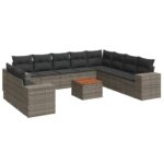 11-Piece Garden Sofa Set with Cushions Outdoor Patio Lounge Furniture Grey Poly Rattan