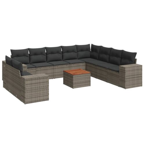 11-Piece Garden Sofa Set with Cushions Outdoor Patio Lounge Furniture Grey Poly Rattan - Image 5