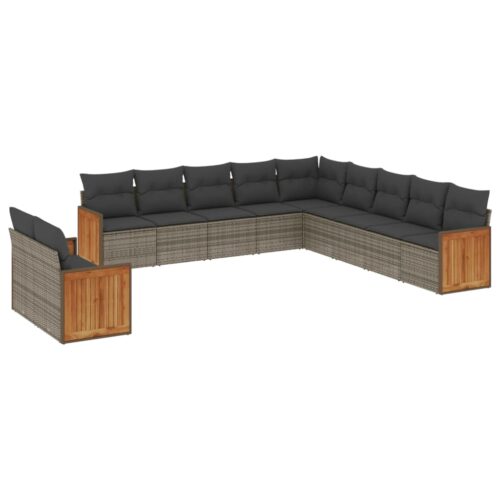 11-Piece Garden Sofa Set with Cushions Outdoor Patio Lounge Furniture Grey Poly Rattan - Image 13