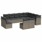 12-Piece Garden Sofa Set with Cushions Outdoor Patio Lounge Furniture Grey Poly Rattan