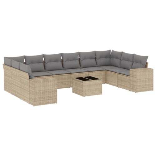 11-Piece Garden Sofa Set with Cushions Outdoor Patio Lounge Furniture Beige Poly Rattan