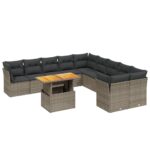 11-Piece Garden Sofa Set with Cushions Outdoor Patio Lounge Furniture Grey Poly Rattan