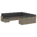 12-Piece Garden Sofa Set with Cushions Outdoor Patio Lounge Furniture Grey Poly Rattan