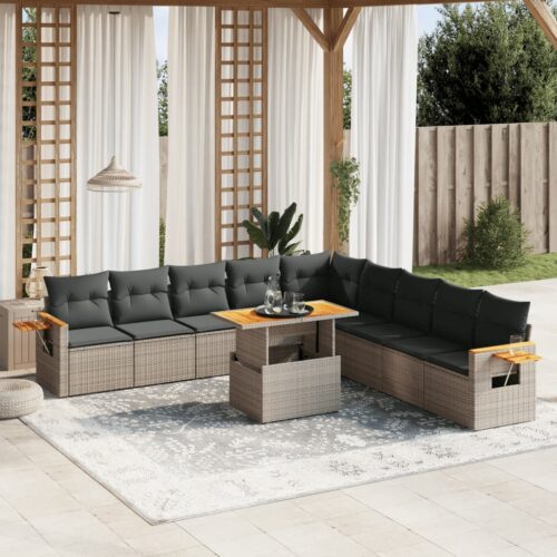 11-Piece Garden Sofa Set with Cushions Outdoor Patio Lounge Furniture Grey Poly Rattan - Image 2