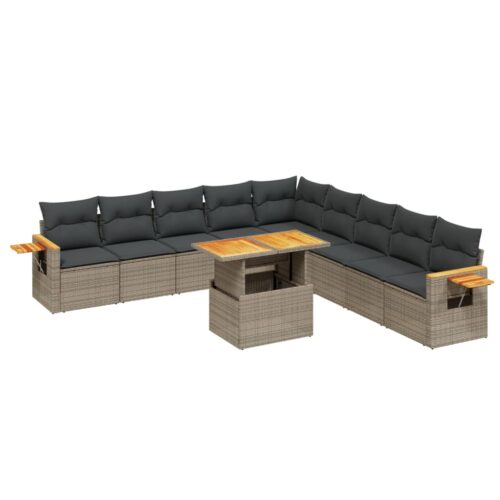 11-Piece Garden Sofa Set with Cushions Outdoor Patio Lounge Furniture Grey Poly Rattan - Image 5