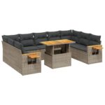 11-Piece Garden Sofa Set with Cushions Outdoor Patio Lounge Furniture Grey Poly Rattan