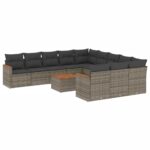 12-Piece Garden Sofa Set with Cushions Outdoor Patio Lounge Furniture Grey Poly Rattan
