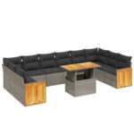 11-Piece Garden Sofa Set with Cushions Outdoor Patio Lounge Furniture Grey Poly Rattan