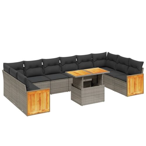 11-Piece Garden Sofa Set with Cushions Outdoor Patio Lounge Furniture Grey Poly Rattan