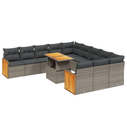 11-Piece Garden Sofa Set with Cushions Outdoor Patio Lounge Furniture Grey Poly Rattan