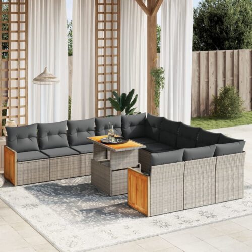 11-Piece Garden Sofa Set with Cushions Outdoor Patio Lounge Furniture Grey Poly Rattan - Image 2